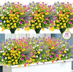 20 Bundles UV-Resistant Artificial Outdoor Flowers, Faux Eucalyptus Fake Greenery Shrubs for Backyard, Garden & Patio Decor
