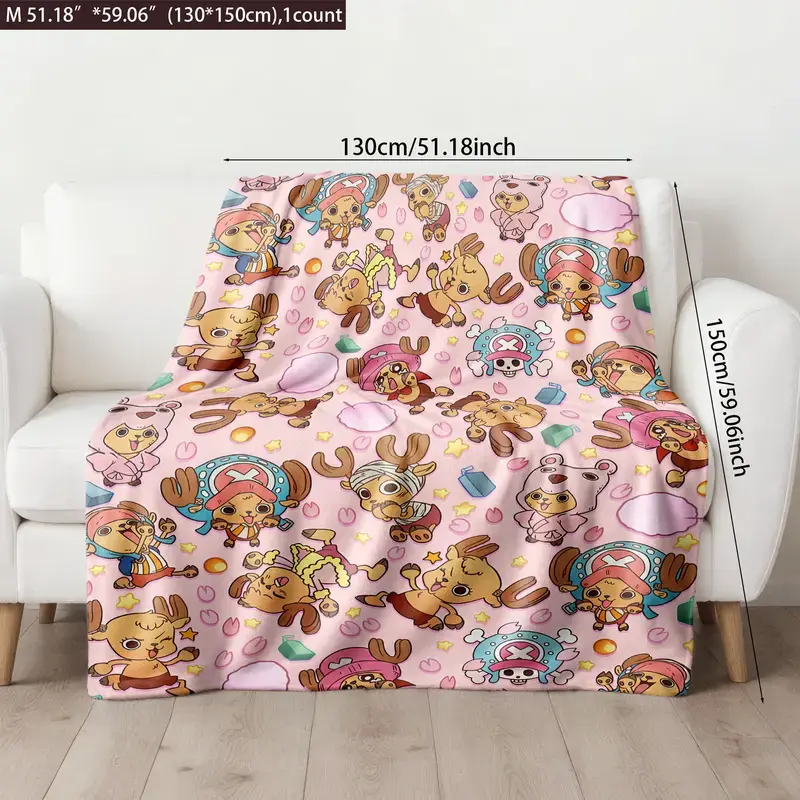 One Piece Tony Tony Chopper Flannel Printed Blanket (Kawaii Chibi Design), Multifunctional Skin-Friendly Plush Blanket with Multiple Chopper Forms and Cute Motif Prints, Machine Washable Extra-Warm Throw, Versatile for Multiple Scenes #GLOBAL PICKS
