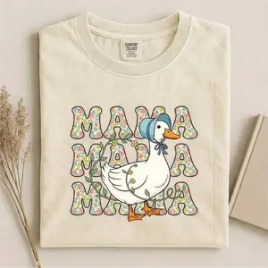 Comfort Colors Floral Mama Goose T-Shirt, Mother's Day Gift for Mom, Goose Lover Tee, Retro Mama Shirt, Cute Mom Gift, Flower Mama Goose, Top Womenswear