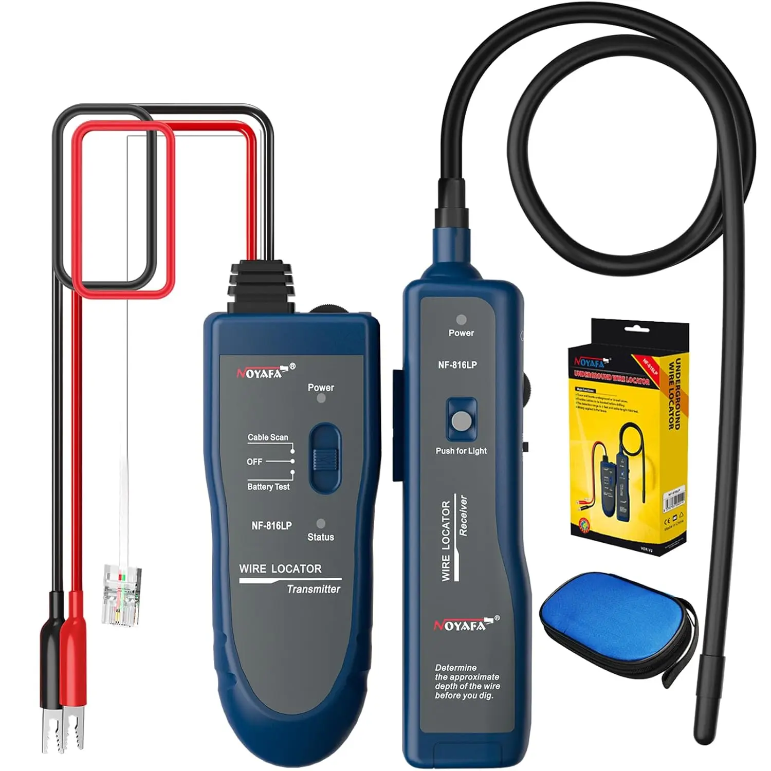 NOYAFA NF-816LP Underground Wire Locator, Electrical Cable Tracker Find Locat in Buried Wires, Network & Irrigation Line Finder, Rechargeable, LED Flashlight
