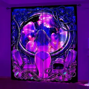 Galaxy Space Girl Fluorescent Curtain Set, Light Curtains for Living Room Bedroom, Home Decor Background, Window Drapes