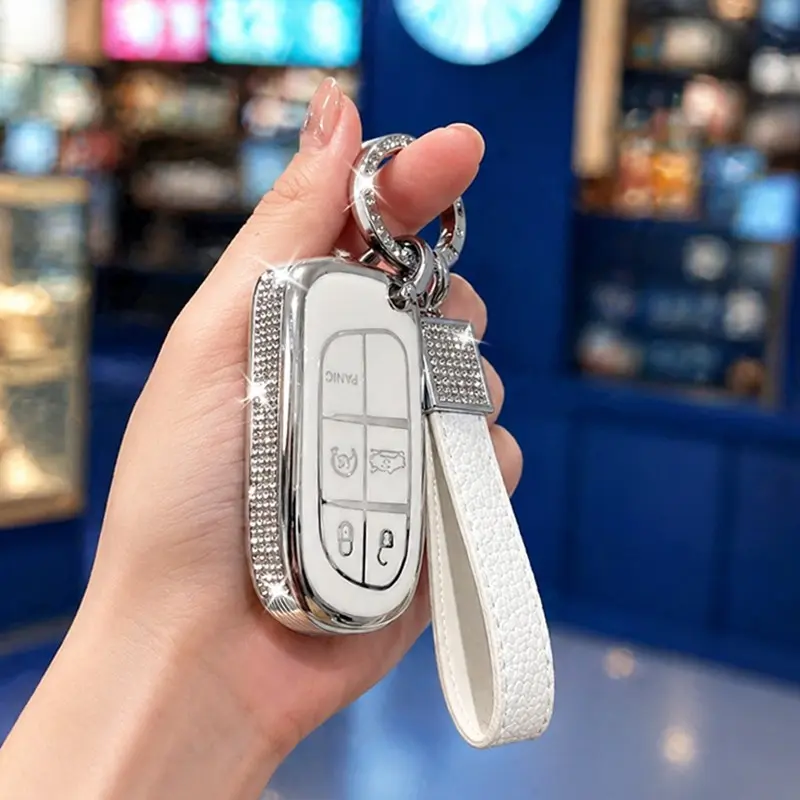 Flash Diamond Series Tpu Car Remote Key Case Cover, Car Key Protector, Car Key Accessory, Protect Shell Fob Accessories for Jeep Grand Cherokee, Chrysler 300, Dodge RAM