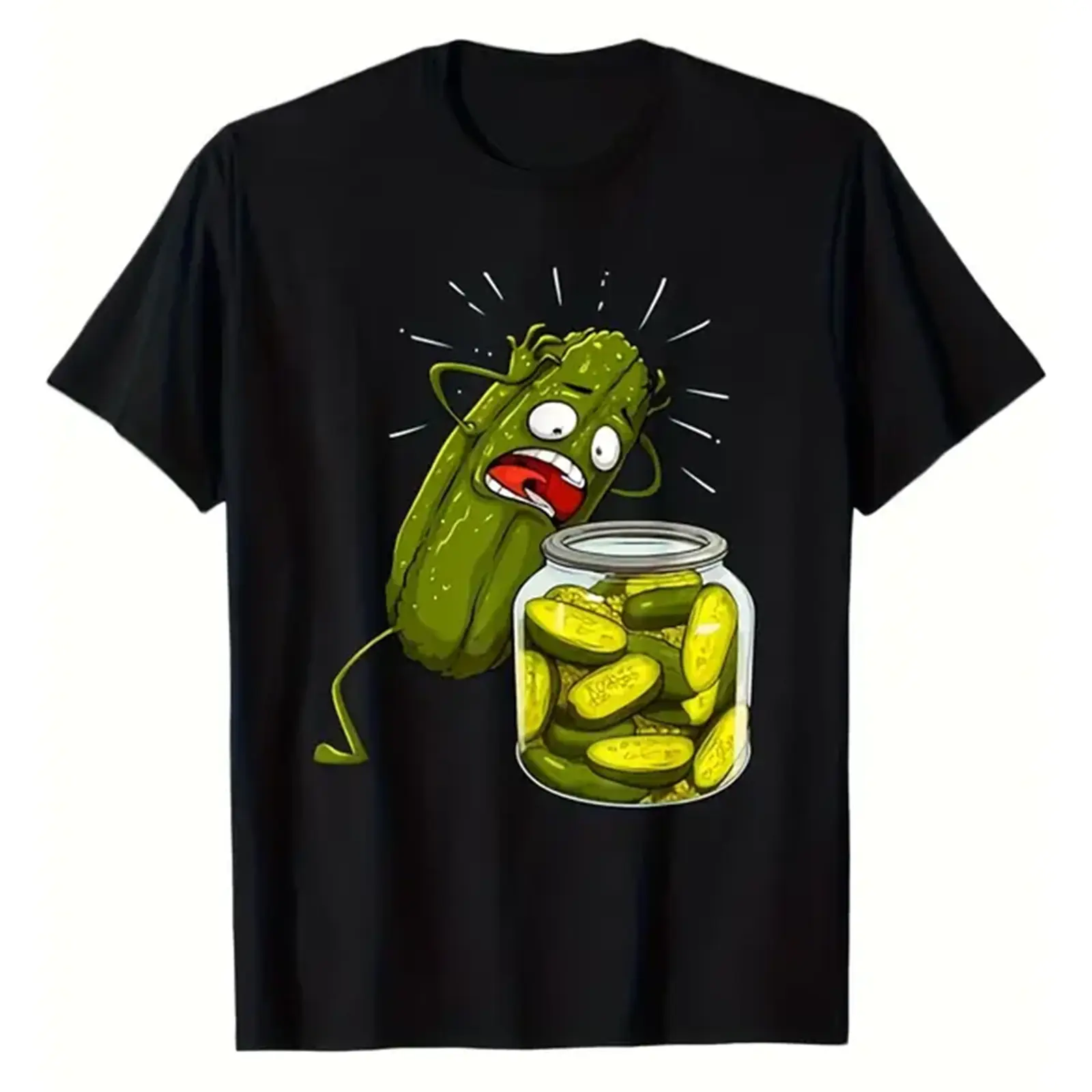 Unisex Short-Sleeve Sports T-Shirt, Funny Scared Pickle Food Meme Graphic, Casual Summer Sport Top