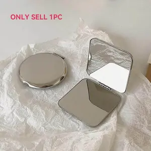 1pcs Portable Women Stainless Steel Makeup Mirror Hand Pocket Folded-Side Cosmetic Make Up Mirror Small Various Shapes Folding Makeup Mirror