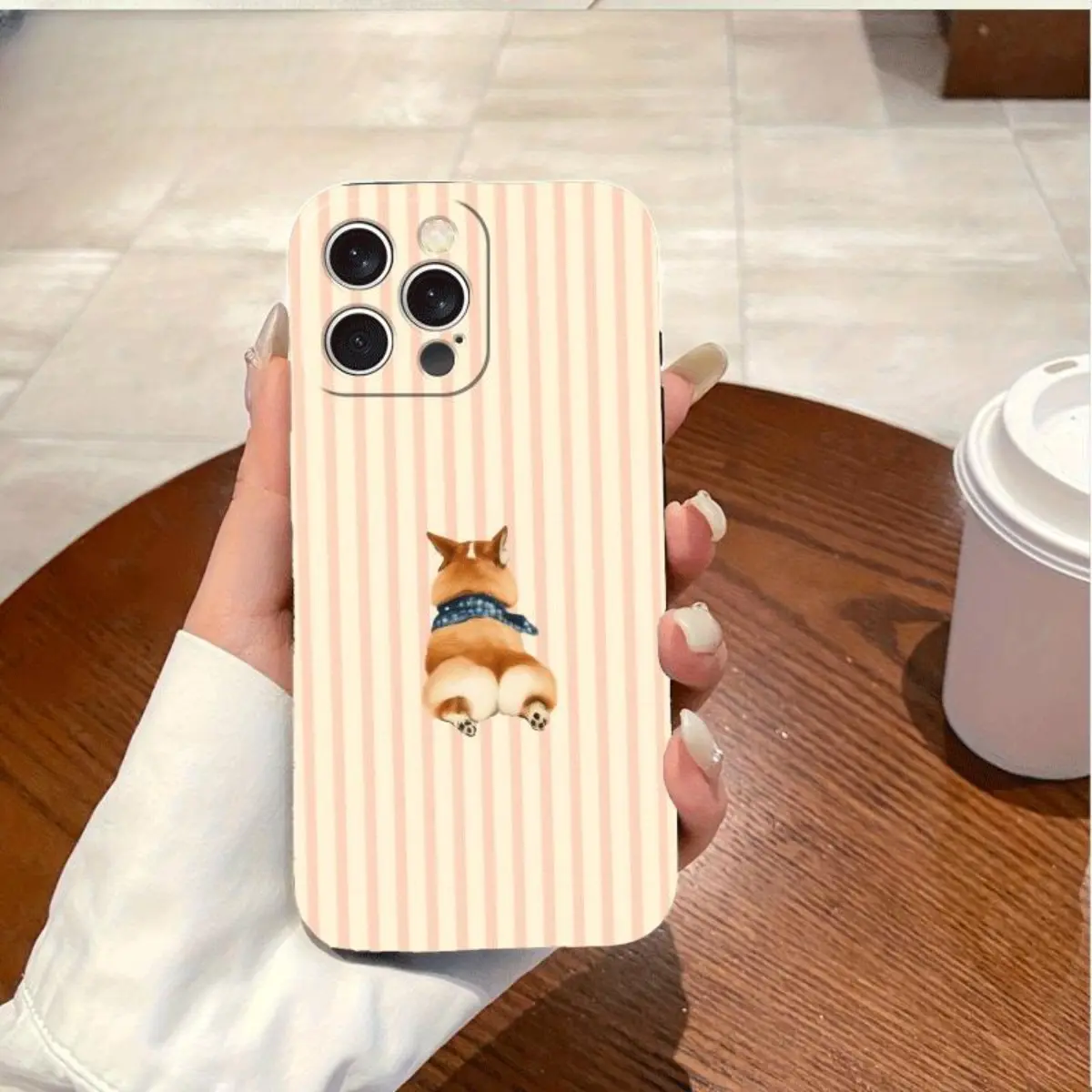 Phone Case: 1 Phone Case[Local Quick Shipping]Adorable Corgi Back View with Blue Bandana on Striped Background Birthday Festival Gift for Men Women for iPhone 17 16 15 14 13 12 11 XS X Pro Max Imitation Liquid Printed Case, Accessories