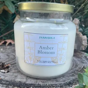 Shamara's Collection Amber Blossom Candle 16 oz Hand Poured Coconut Wax Lavender Sage Scented for Spa Aromatherapy