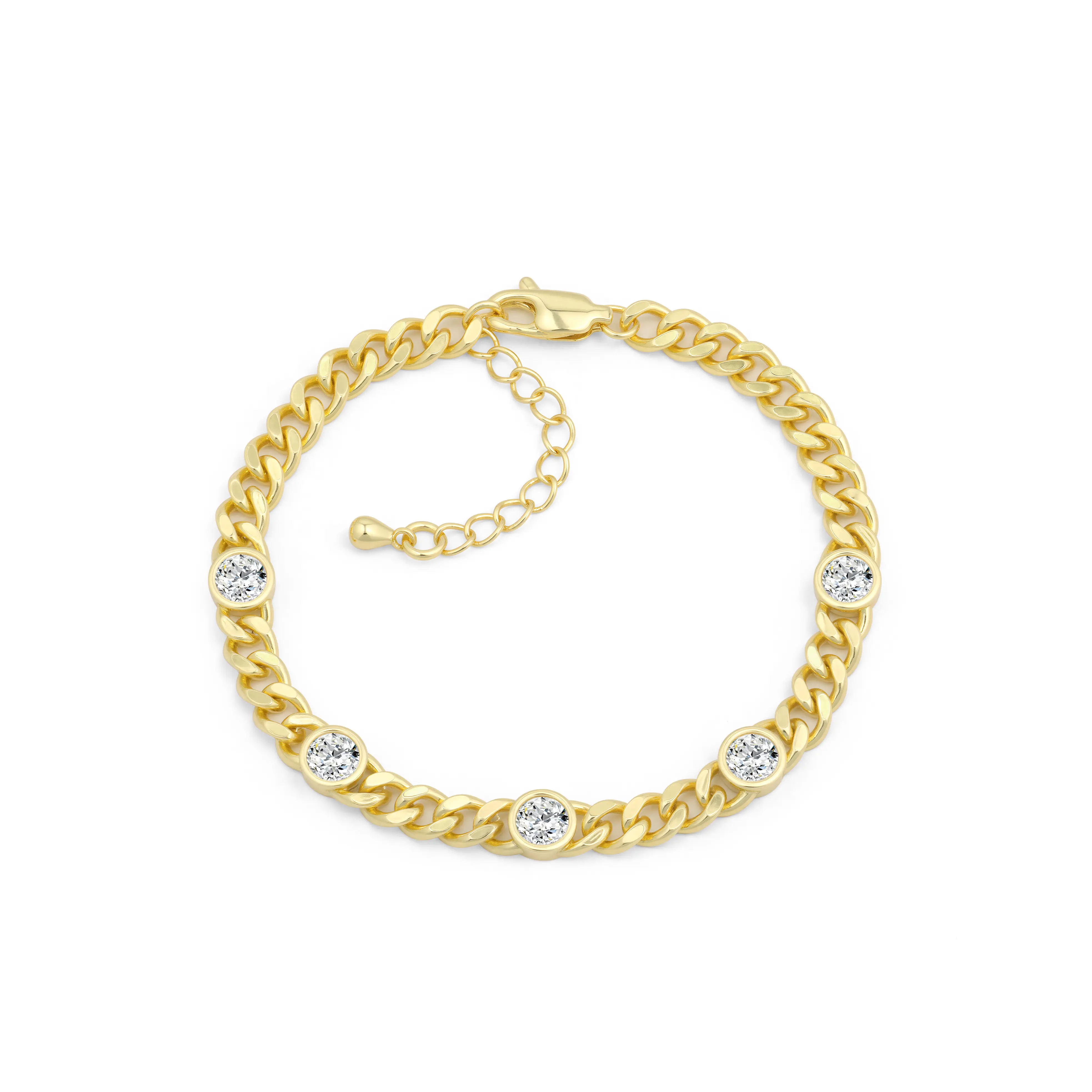 Aprilery Female Classic Casual Bezel Cubic Zirconia Cuban Link Gold-Tone Bracelet Set, Elegant Artificial Gemstone Jewelry for Adults to Add a Touch of Glamour