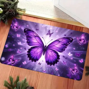 [Vibrant Butterfly Bath Mat] Vibrant Purple Butterfly Non-Slip Bath Mat | Polyester Rectangular Floor Mat for Bathroom, Home Door Decor - Perfect Holiday Gift for Halloween, Christmas, Graduation, Independence Day, Durable Decorative Pattern