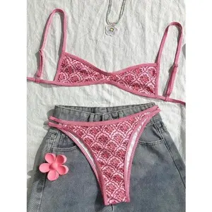 Printed bikini two-piece swimsuit with shoulder straps and open back, sexy for women, summer beach bikini set