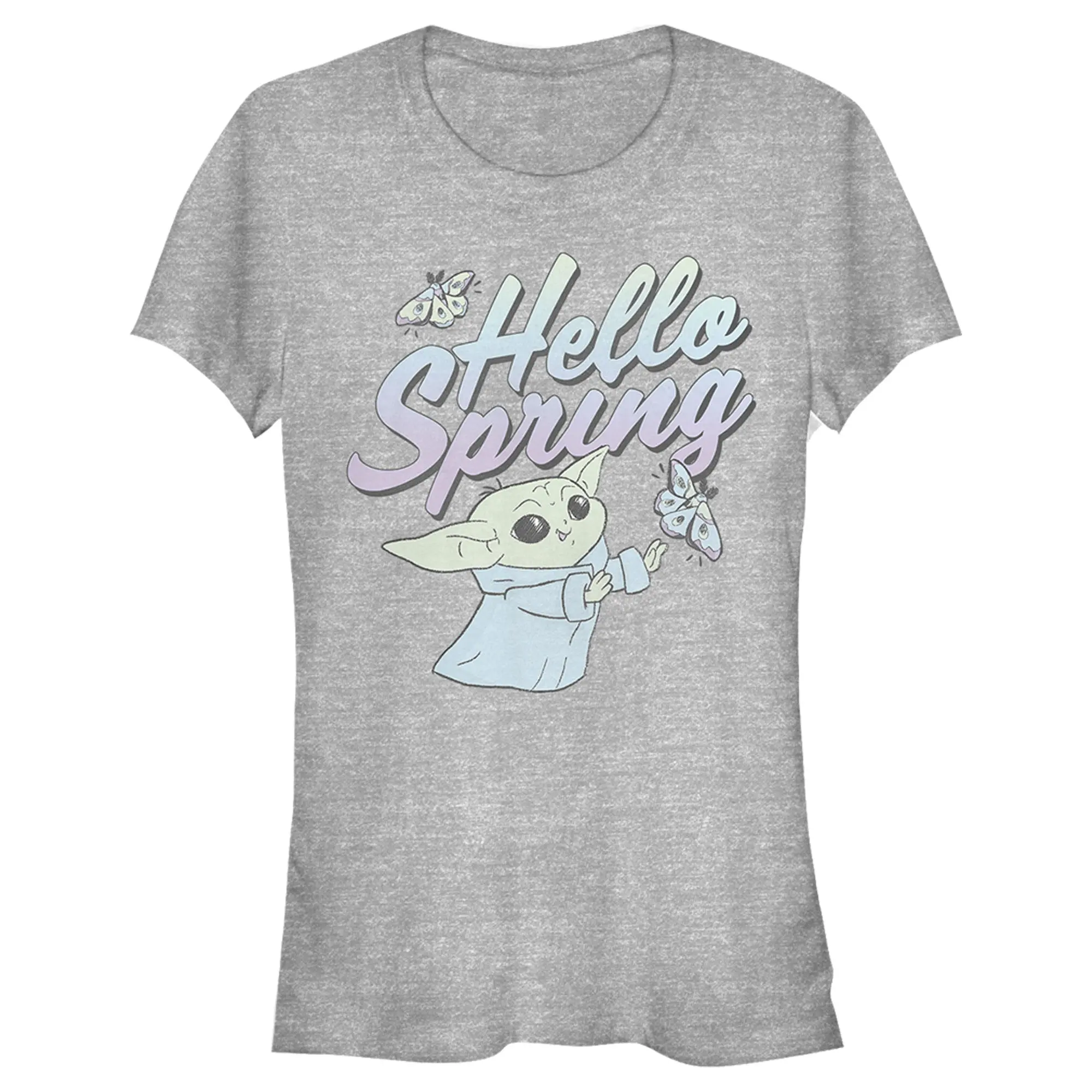 Juniors Womens Star Wars The Mandalorian Grogu Hello Spring T-Shirt