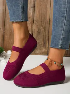 Women's Breathable Flyknit Mary Jane Flat Shoes, Elastic Strap Soft Sole Casual Comfort Anti-Slip Daily Walking Shoes
