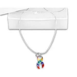 Puzzle Charm Sterling Silver Necklace Set for Autism Awareness with Hooped Earrings