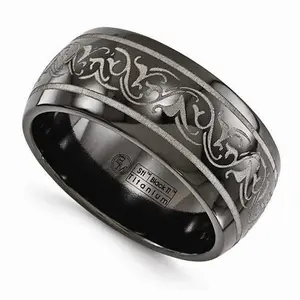 Edward Mirell Titanium Domed Laser Patterned Ring - 10mm