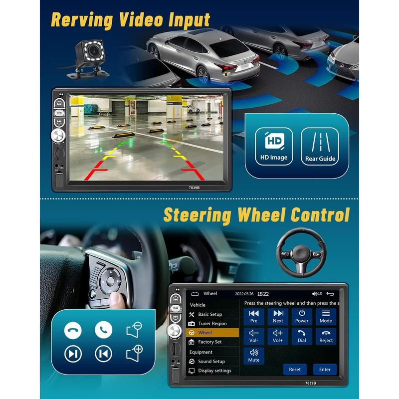 Single Din 7 Inch Car Stereo with Carplay Android Auto Bluetooth 5.1 Touchscreen Car Audio Receiver with Mirror Link FM Radio SWC USB AUX TF Card and 12LED HD Backup Camera