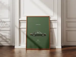 Unfame, Porsche 911 SC Poster  Oak Green Metallic Classic Sports Car Illustration, Minimalist Automotive Wall Art