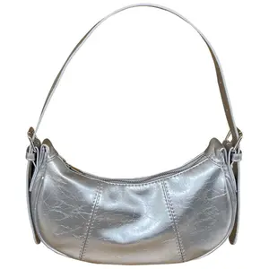 2026 New Arrival Niche-Design Women's Underarm Gym Accessory - Textured Silver Convertible Shoulder or Crossbody (Sports & Outdoor), Shoulder Bags