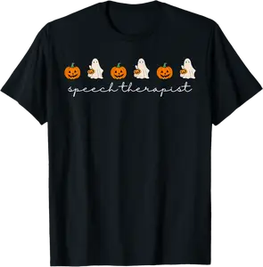 Speech Therapist Pumpkin Ghost SLP Speech Therapy Halloween T-Shirt - 92B0DCNY2YR9