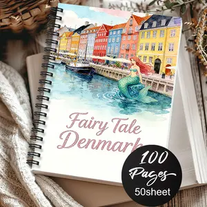 1pc Travel-themed Notebook, Fairy Tale Danish Style - Mermaid and Harbor Building Patterns. Record Your Fairy Tale Journey. Fairy Tale Diary, Art Sketchbook. Suitable for Couples, Friends, Teachers. Romantic Travel. 5.5x8.3 Inch Notebook