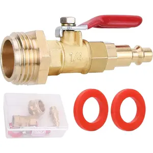 RV Winterize Blowout Adapter Kit - 1/4" Male Quick Connect Plug and 3/4" Male GHT Thread, Wintering Quick Fitting with Ball Valve and 2 Pcs Washers for Winterize RV Boat Camper Trailer