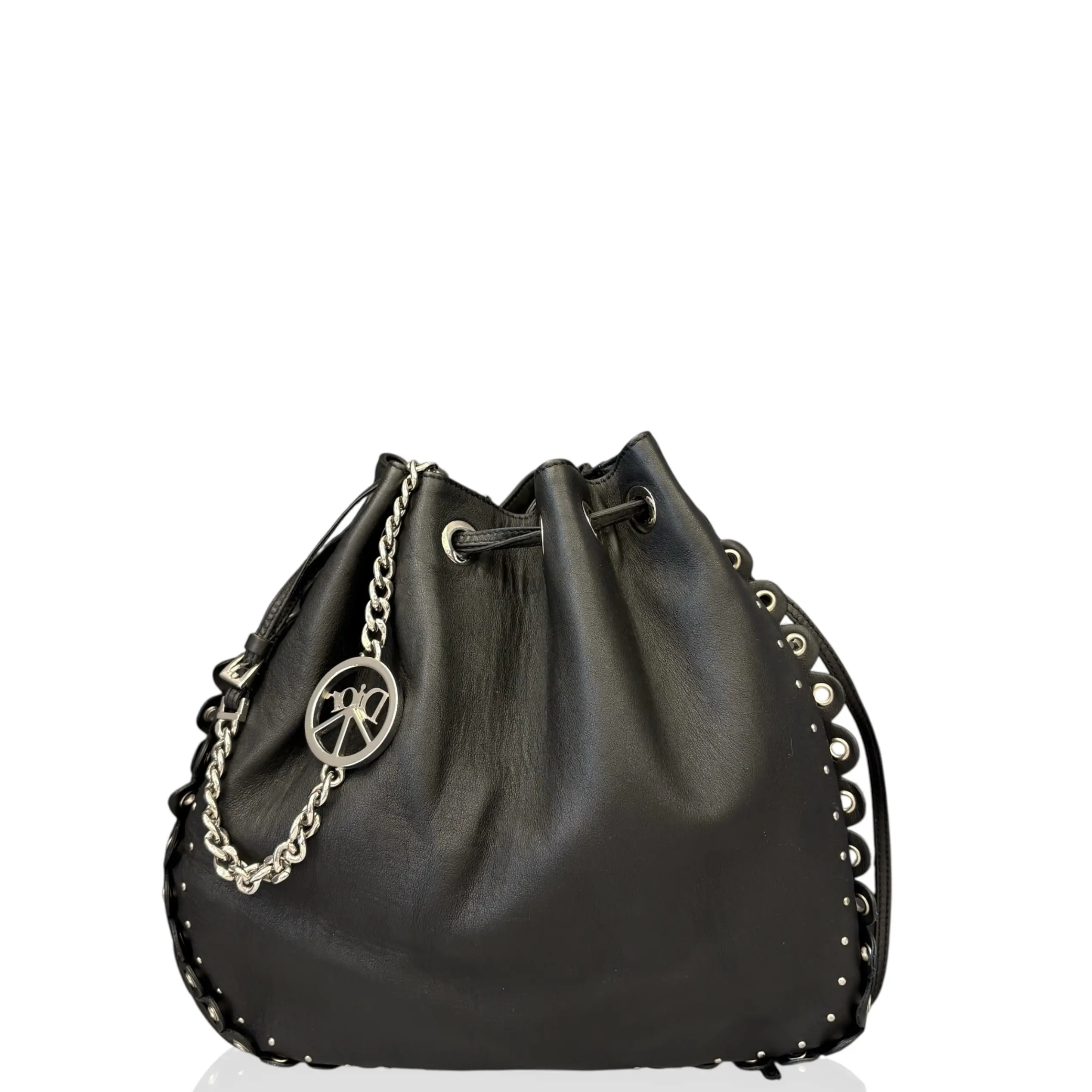 Pre-owned Dior Leather Shoulder Bags Studded Bucket Calfskin Black (ya042326c5)