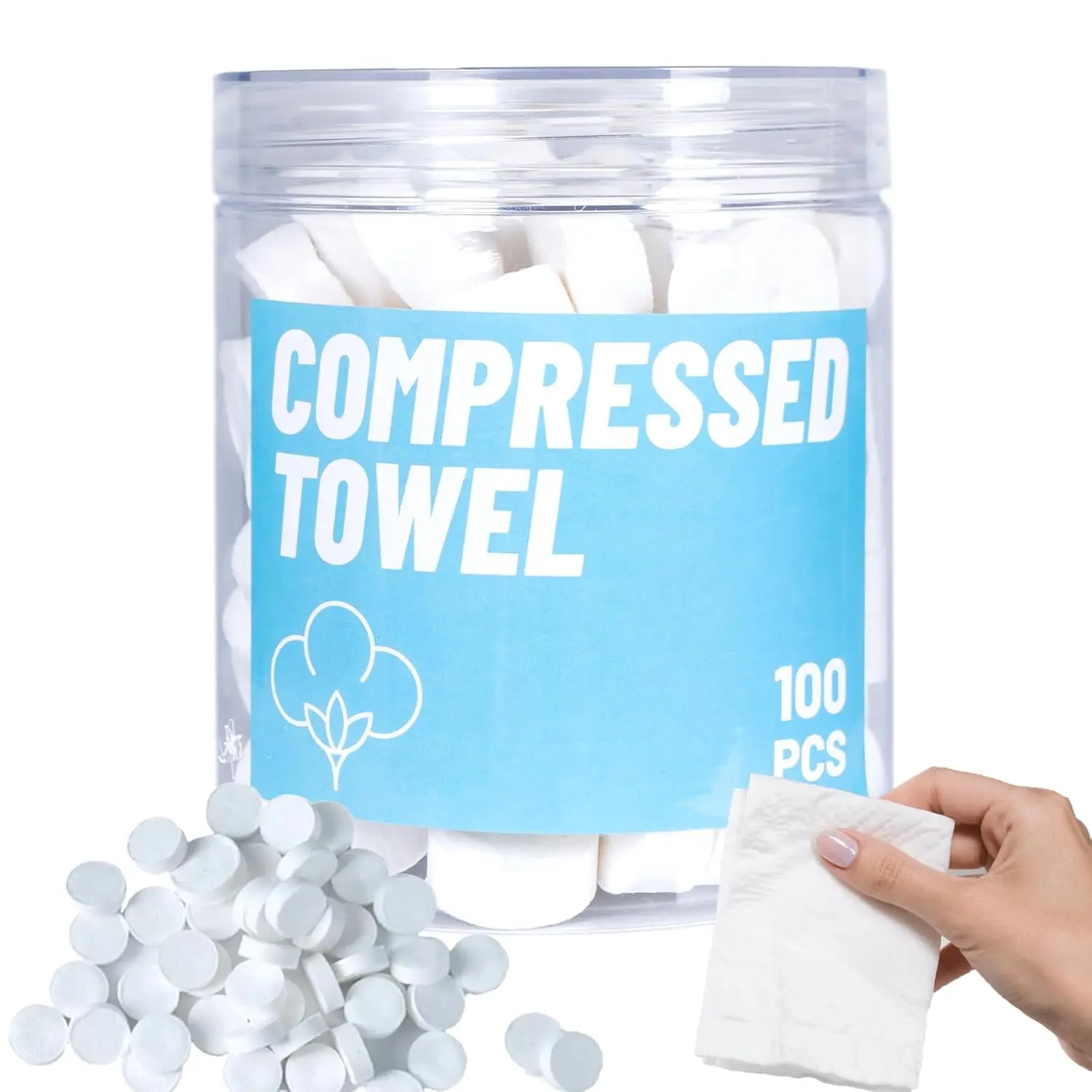 100 count Compressed Towels, Compressed Cotton Hand Wipe, Camping Towel, Disposable  Compressed Towels, Camping Towels Compressed Towel Tablet,Camping,
