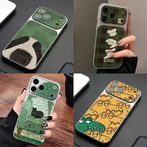 Line Art Crocodile Dog Cat Phone Case for iPhone 17 Pro Max 16 15 14 13 12 11 Big Window Camera Lens Protector Full Body Shockproof Cover Cute Animal Puppy Kitten Aesthetic Design for Women Men Trendy Creative Shell Skin Housing Pattern Gift