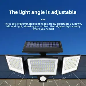 Cross-border solar outdoor garden light 228LED three-head light waterproof street light with human body sensor for road and garden wall lighting
