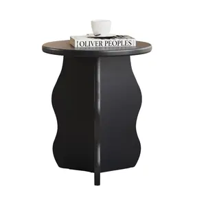 Giratree 15.7"D×17.9"H Small Round Wooden Side Table with 3 Wave Legs, Mid-Century Farmhouse Accent End Table for Narrow Space Living Room/Bedroom/Balcony