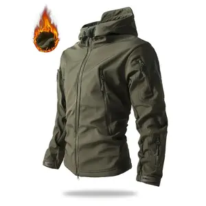 Men’s Tactical Windproof Cold-Proof Jacket, Outdoor Long-Sleeve Hooded Lightweight Jacket with Multiple Pockets, Solid Color