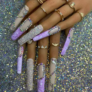 Y2K Purple Marble Bling Press-on Nails | Luxury, Shiny, Smooth, & Strong XXL Nails