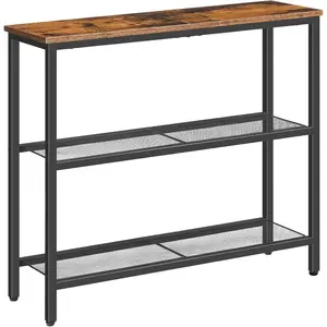 29.5" Narrow Console Table, 3-Tier Entryway Table, Thin Sofa Table with Shelves, Side Table, Display Table, for Hallway, Entrance, Living Room, Bedroom, Rustic Brown and Black BF73XG01