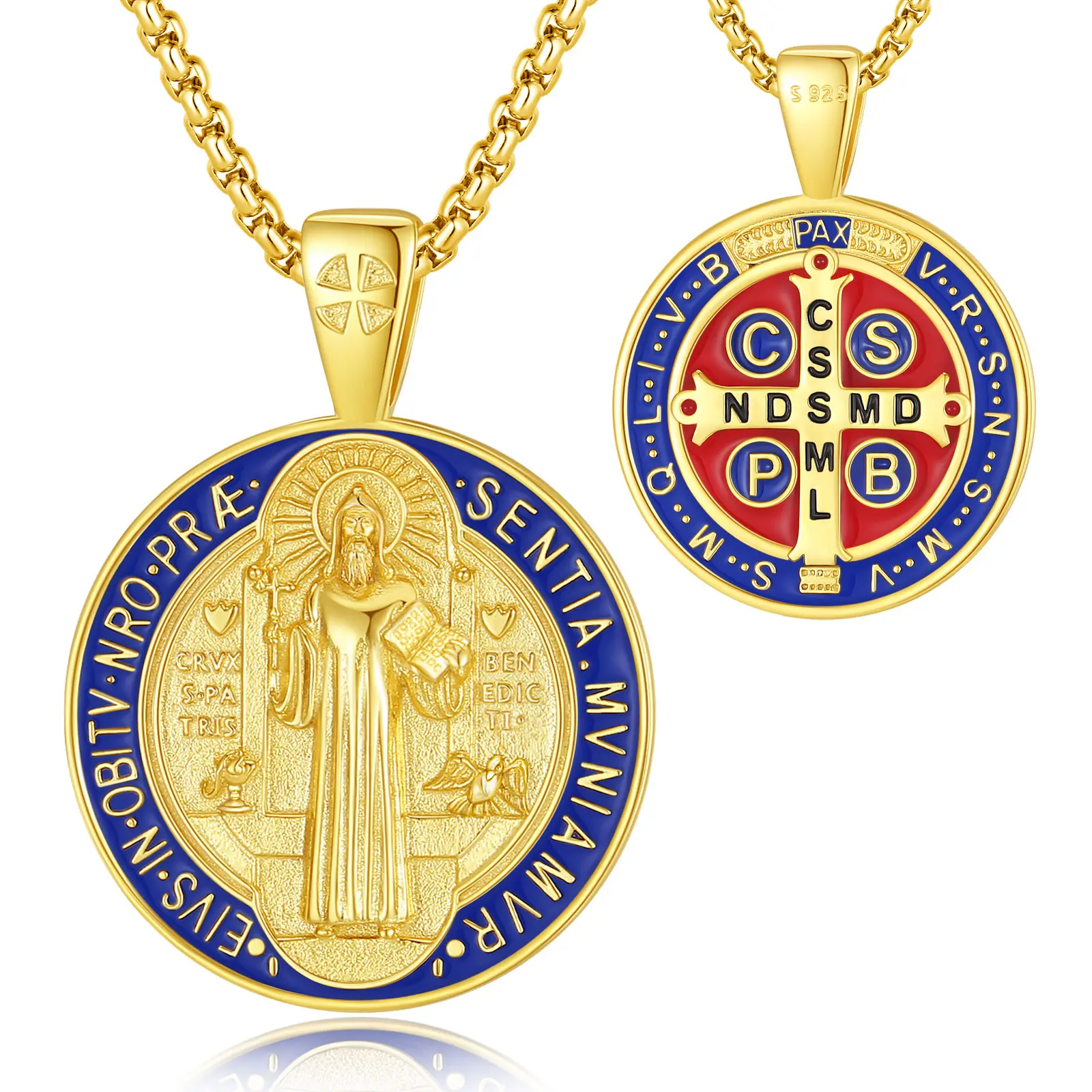 Style 2 Gold-plated Blue Red St. Benedict