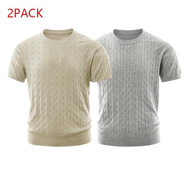 2PACK Men's Cable Knit Tees  Trendy Textured Short Sleeve Shirts, Soft Comfy Casual Crew Neck Tops, Essential Streetwear