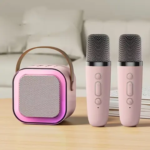 Mini Bluetooth Karaoke Machine - Portable Battery Powered Tuning Grade Speaker with 2 Mics Auto Connect, Voice Effects, Colorful Lights, Breathtaking Stereo Sound, Easy to Carry, Cool Gift for Adults