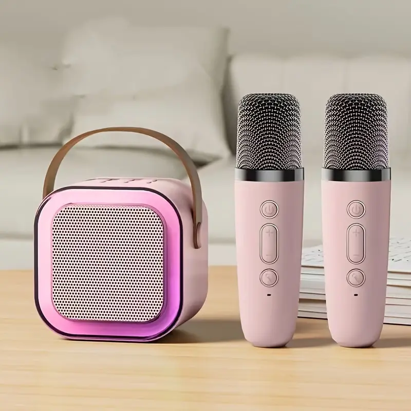 Mini Bluetooth Karaoke Machine - Portable Bluetooth Speaker with 2 Wireless Microphones, Birthday Gift for Kids Aged 4-14+, Ideal for Party Use, Speakers