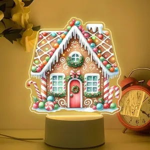 Acrylic LED Night Light, Colorful Gingerbread House, Christmas Theme, USB Powered, Warm Light, Button Control, Perfect for Bedroom Decor, Home Decor Lighting