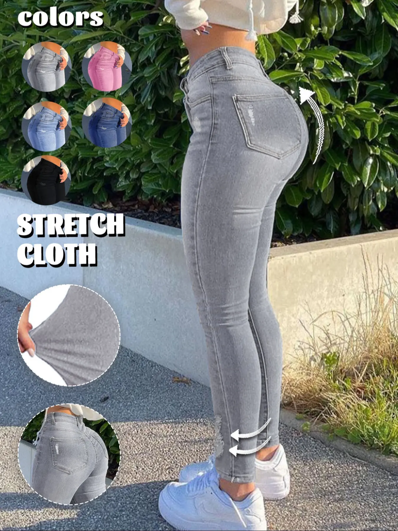 GILIPUR High Waist Ripped Stretch Skinny Jeans, Multi‑Color Washed Faded Slim Fit Ankle Pants, European Street Hip Lifting Denim Pants