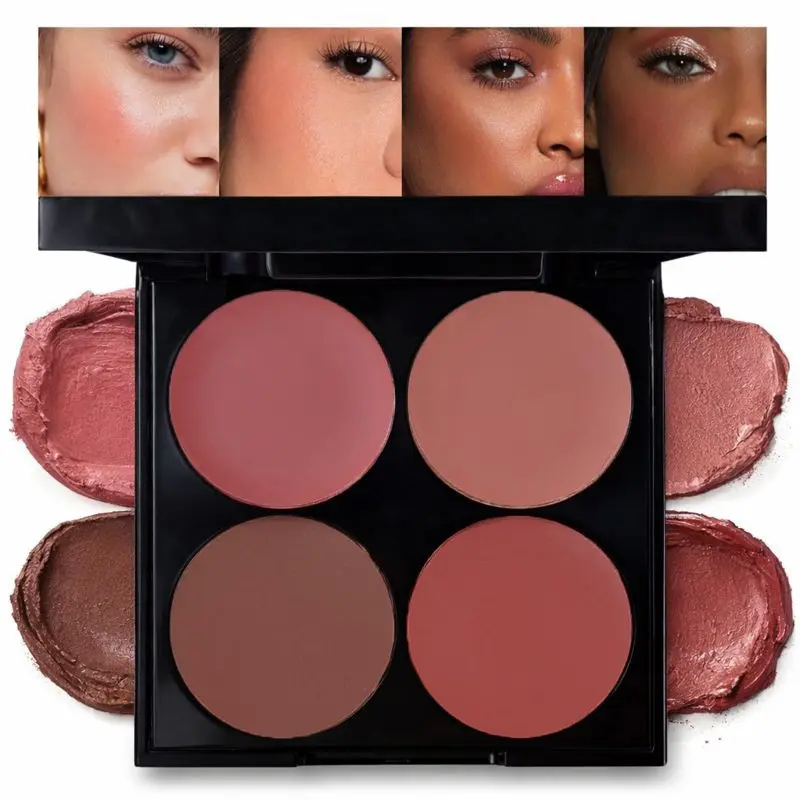 K'apeine 4 Color Blush & Contour Palette, Cosmetic, Smooth Stacking, Matte & Shimmer Finish, Long-Lasting, Suitable for All Skin Types, Glam Face Palette