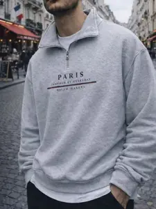 Men's Quarter Zip Sweatshirt | Graphic Long Sleeve Pullover for Casual Street Style Casual Street Fashion