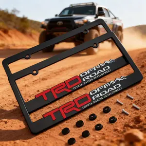 TRD Off-Road License Plate Frame – Black Matte with Red Logo, Universal Fit for Toyota Tacoma, Tundra, 4Runner (2-Pack)