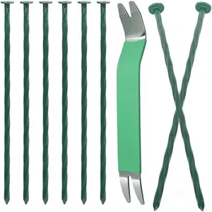 50 Pack Metal Landscape Stakes, 8 Inch Artificial Grass Nails, 6 Gauge Large Landscaping Staples, Green Edging Anchor Stake for Garden Ground Lawn Paver Timber Border Weed Barrier Spikes 8"