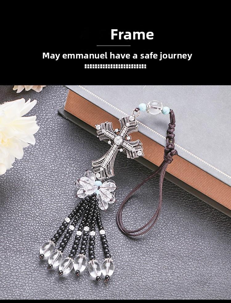 Alloy Crystal Diamond Car Pendant Peace Cross Interior Rearview Mirror Decoration Car Accessories