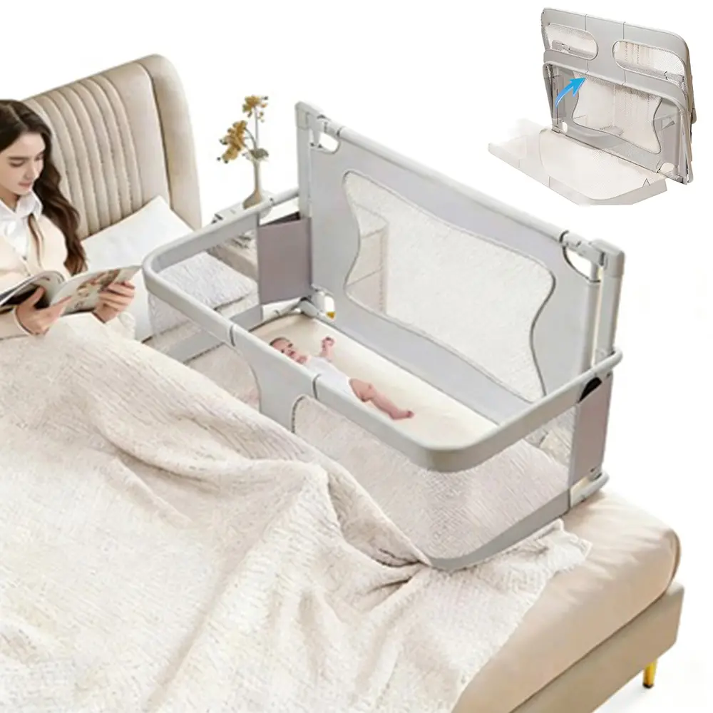 Extra Tall Toddler Bed Safety Rail120cm × 50cm × 70cm (3.937 ft × 1.640 ft × 2.297 ft) — height-adjustable bedside safety rail compatible with various bed types. Featuring a breathable mesh design, it ensures excellent airflow to prevent stuffiness