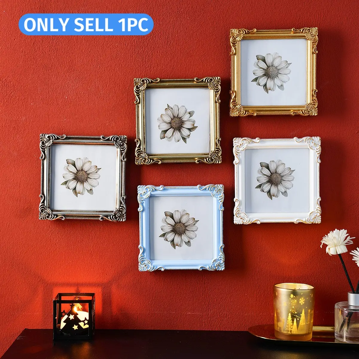 European Style Resin Vintage Square Photo Frame, Multi-Color Options, Home Decor Display Frame, Wall Picture Frames, Wall Decoration, Bedroom Office Desk, Picture Frame, Sturdy Frame Design, Framed Decor