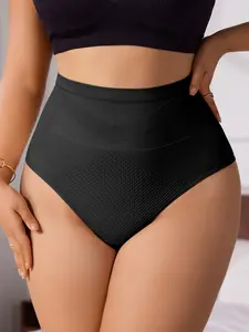 Women's High-Waisted Shapewear Panties, Seamless High Elasticity Underwear, Butt Lifting Slimming Thongs, Casual Fitted Regular Length, Soft Comfy Knicker