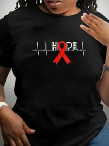 100% Cotton Unisex HOPE | HIV Awareness Month Shirts | AIDS Awareness Ribbon T-Shirt Vingate Printed Casual Round Neck T shirt