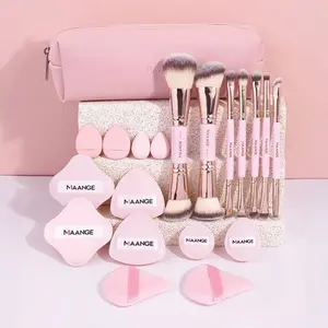 Maange 20-Piece Makeup Tool Set, Includes 7 Brushes & 12 Puffies, Foundation Brush, Powder Brush, Blush Brush, Concealer Brush, Eye Shadow Brush, Ideal for Beginners, Home & Travel