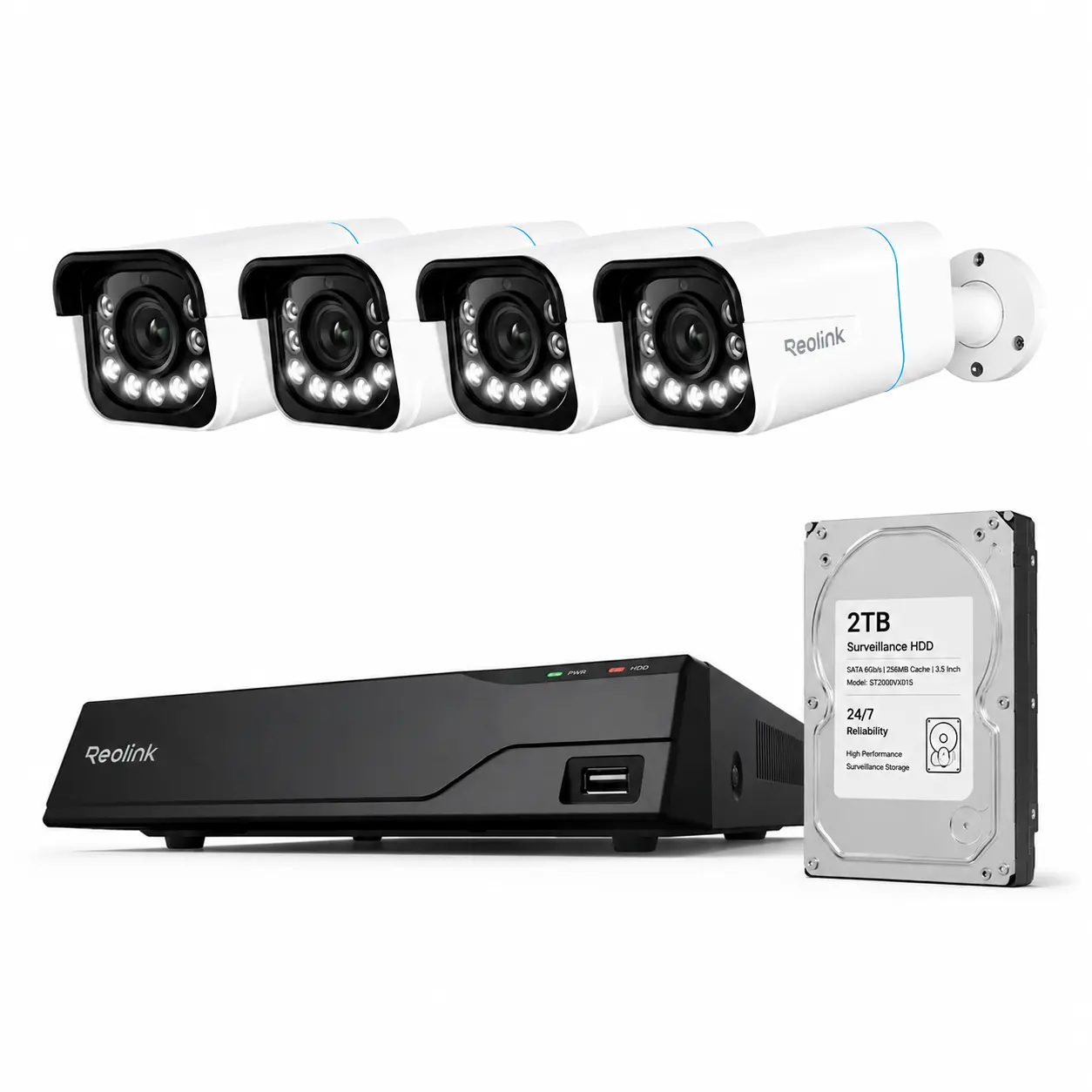Reolink 4K PoE Security Camera System, 4-Pack Outdoor Cameras with 8MP 5X Optical Zoom, Human/Vehicle Detection, 2TB HDD, NVR8-811B4