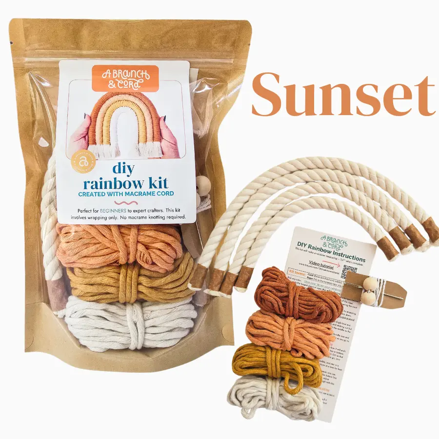 A Branch & Cord DIY Macrame Rainbow Kit, Sunset– Beginner Craft Kit with Materials