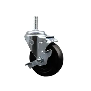 Service Caster SCC-TS20S414-HRS-TLB-34212 Hard Rubber Swivel Threaded Stem Caster, Threaded Castors with 4 x 1.25 in. Black Wheel, 0.75 in. Stem, and Top Locking Brake